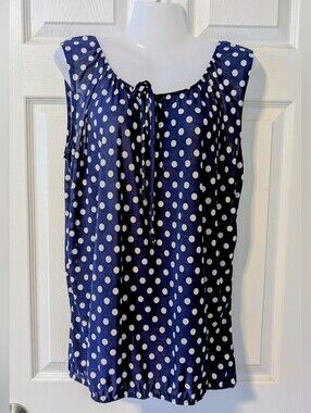 $5 SUMMER SALE! Star Vixen Navy and White Polka Dot Sleeveless Tie-Neck Tank